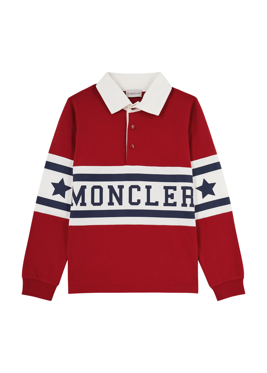 Moncler Kids Logo-print Cotton Polo Shirt (8-10 Years) In Red