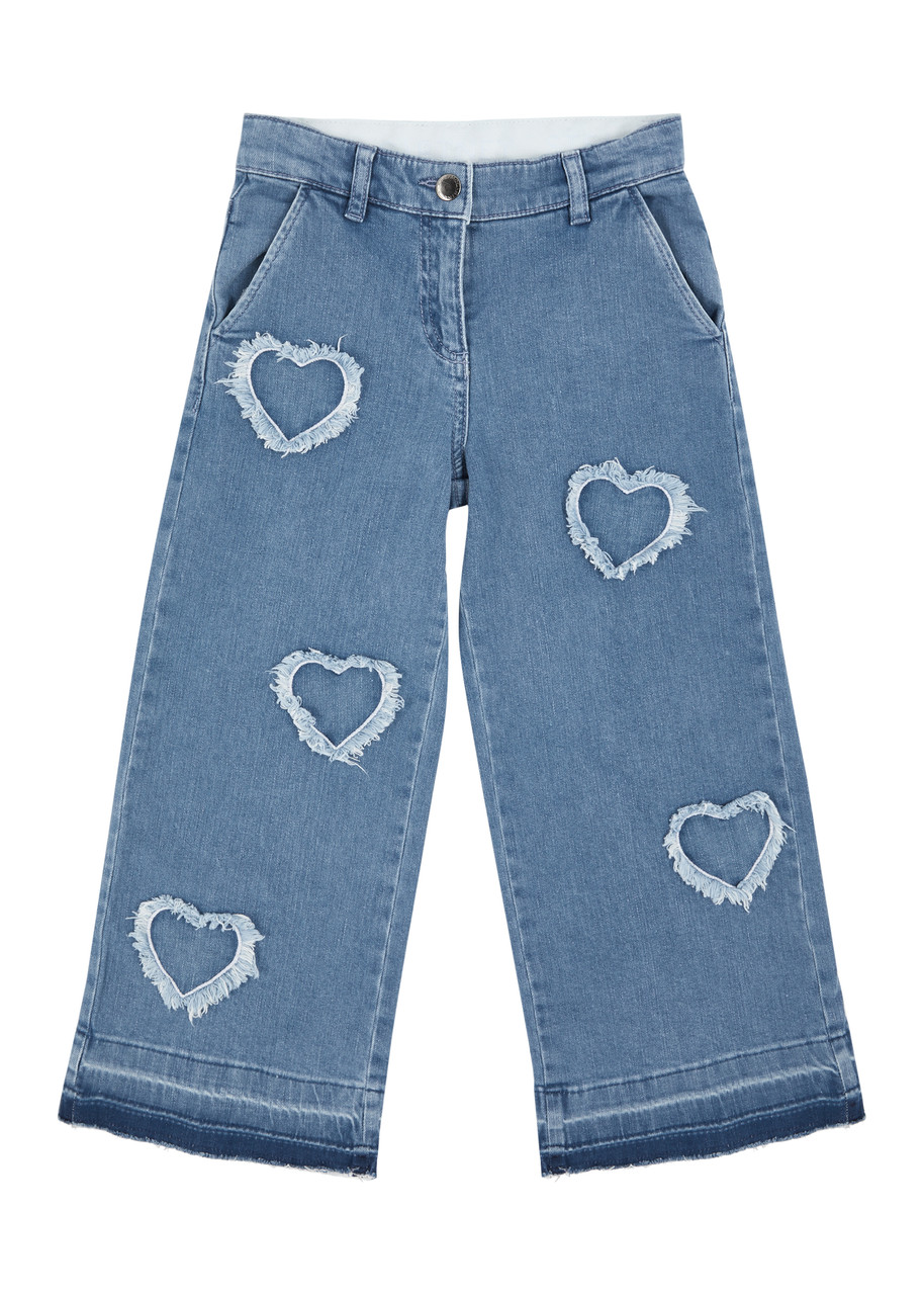 Stella Mccartney Kids Fringed Hearts Jeans In Denim