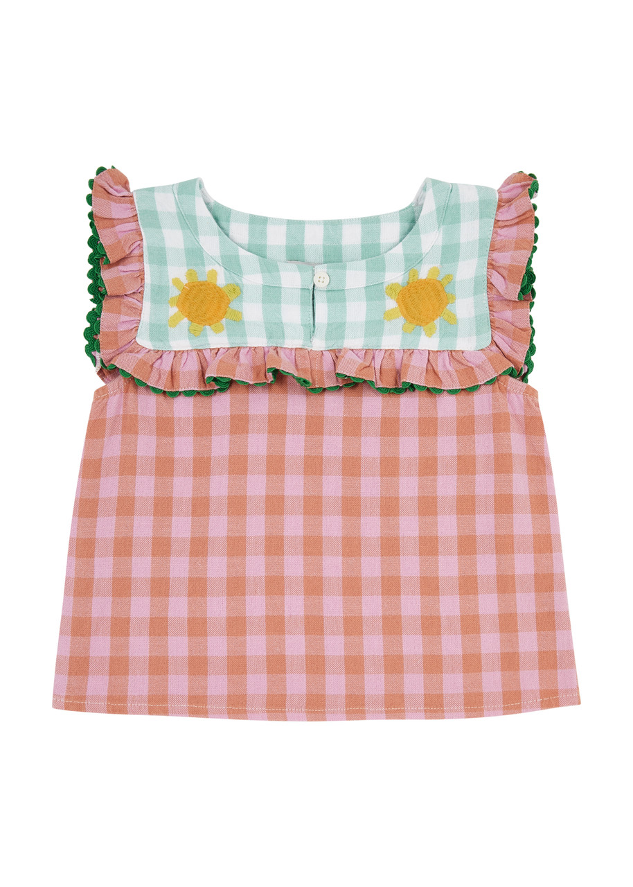 Stella Mccartney Kids Gingham Ruffled Cotton Top (4-12 Years) In Multicoloured