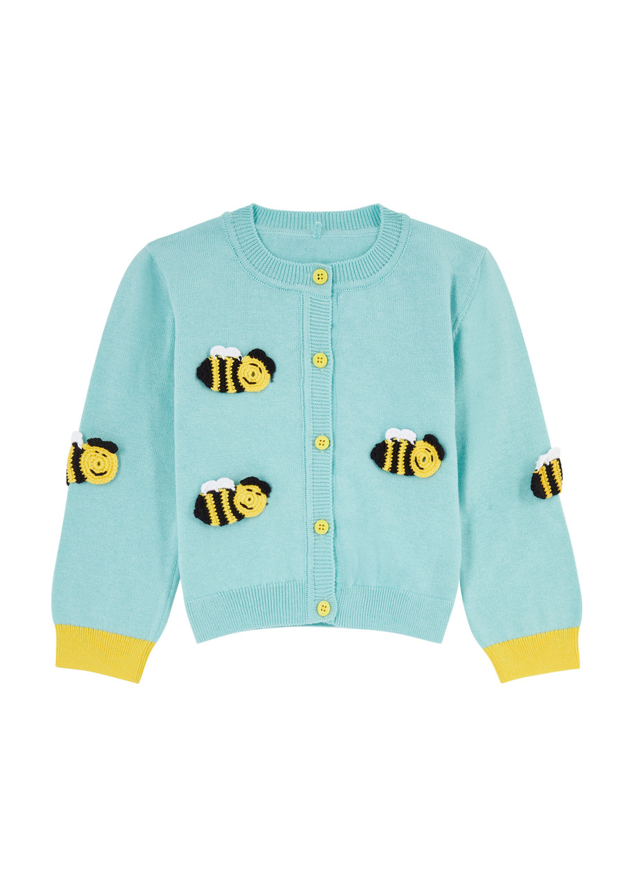 Stella Mccartney Kids Girls Blue Cotton Knit Bee Cardigan