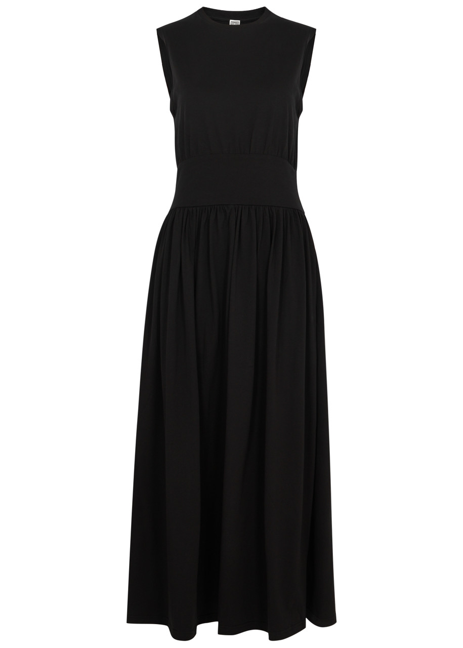 Totême Pleated Knit Maxi Dress In Black