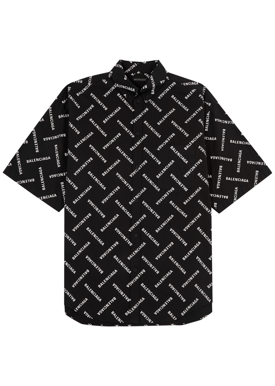 Shop Balenciaga Logo-print Cotton Poplin Shirt In Black