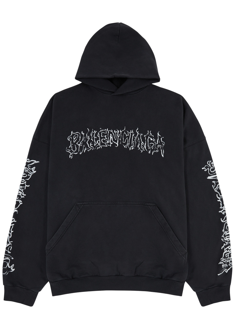 Balenciaga Logo-print Hooded Cotton Sweatshirt In Black