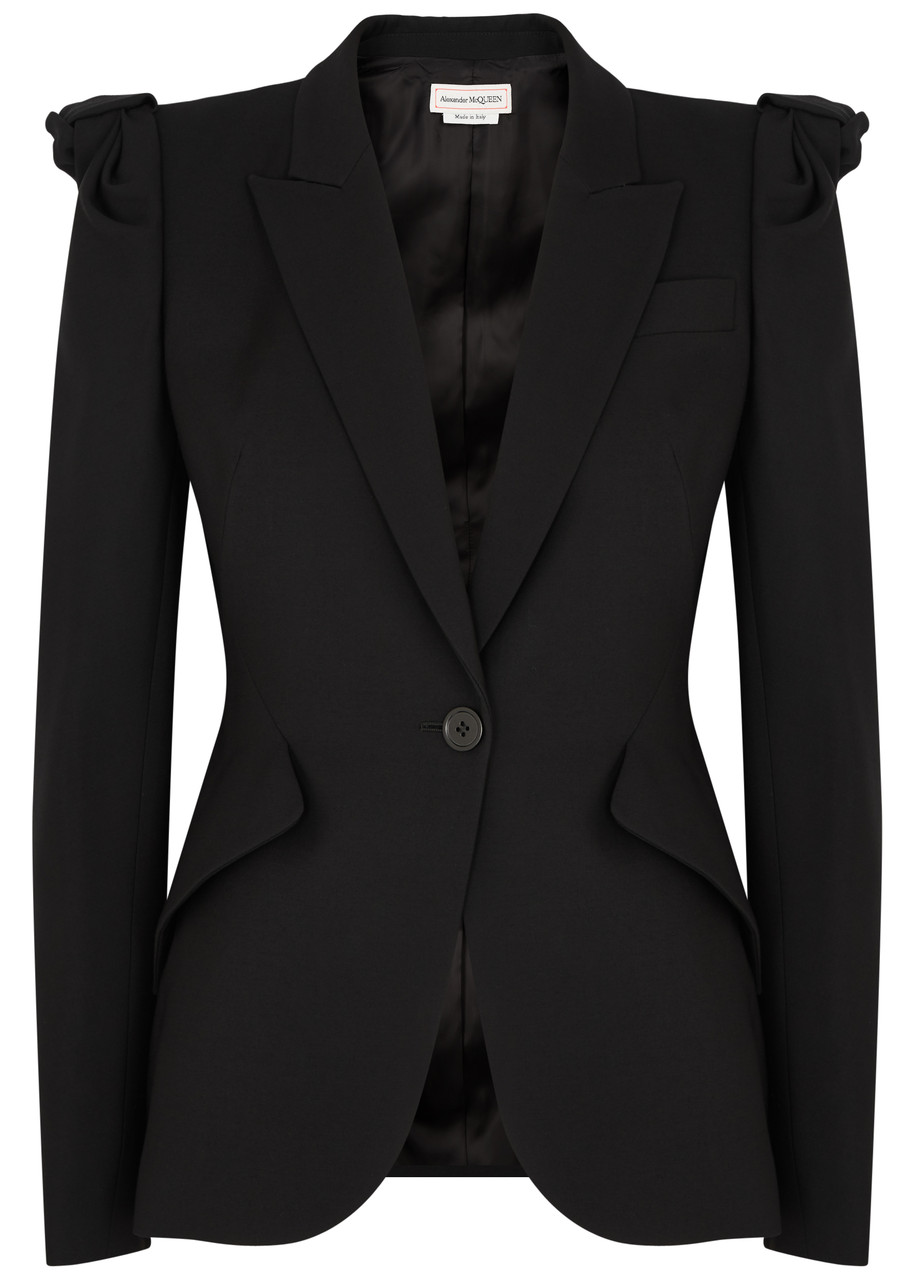 Alexander Mcqueen Knotted Wool Blazer In Black