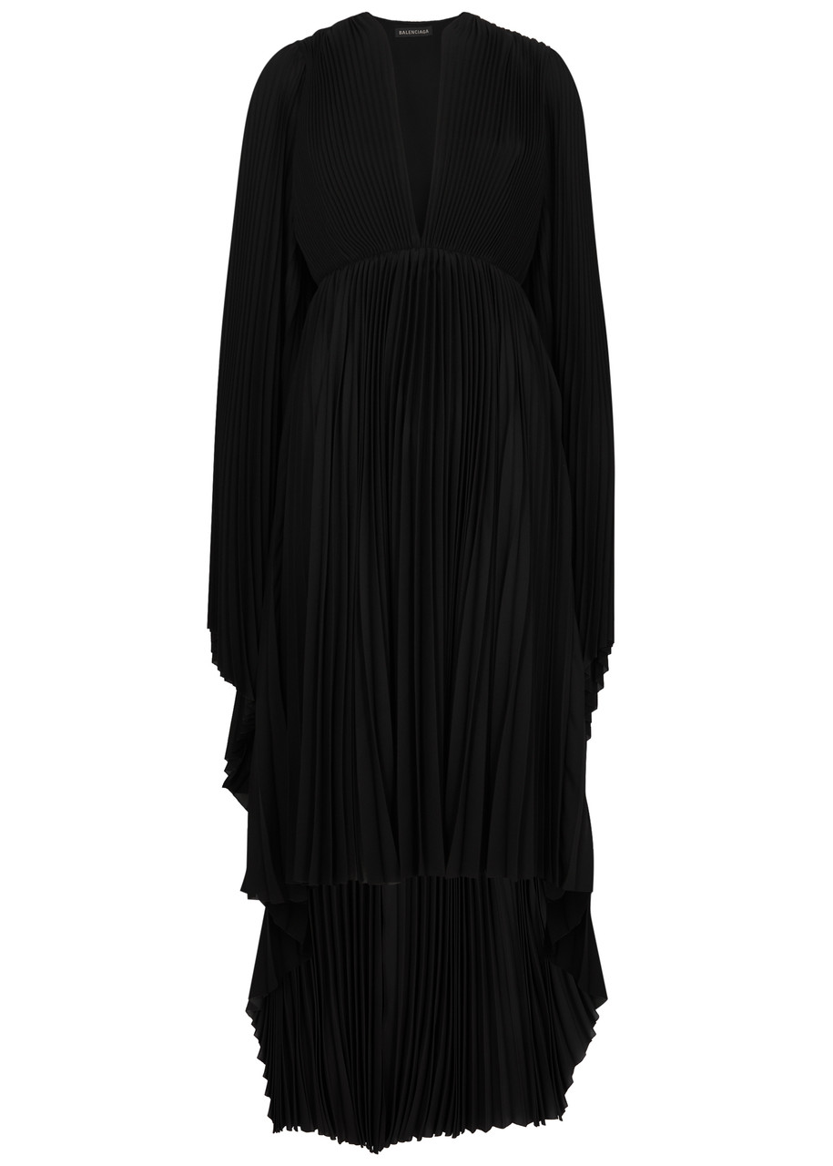 Cape-effect Plissé Dress