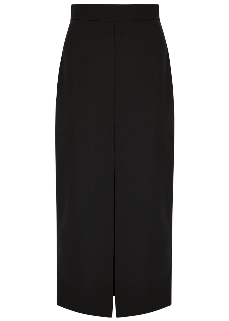 Alexander Mcqueen Split Wool Midi Skirt In Black