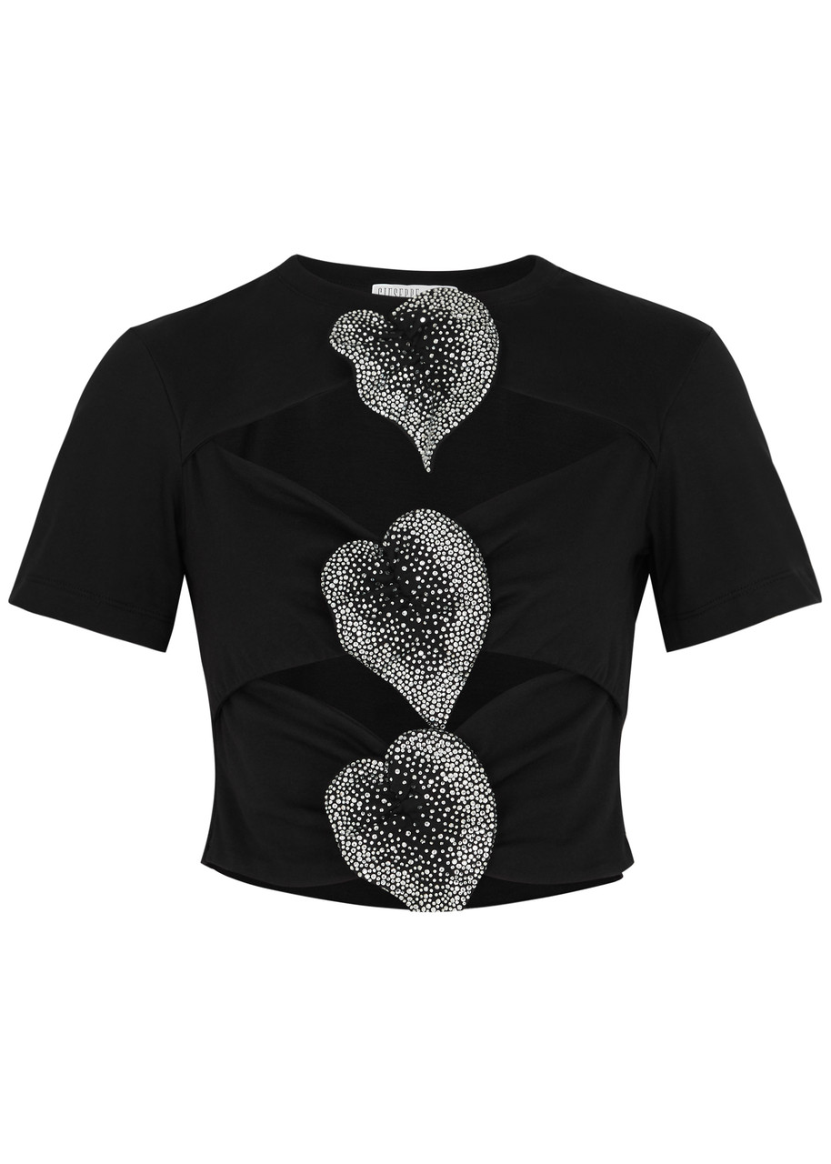Shop Giuseppe Di Morabito Cut-out Embellished Cotton T-shirt In Black