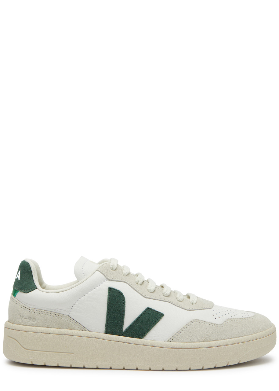 Veja V-90 Panelled Leather Sneakers In White