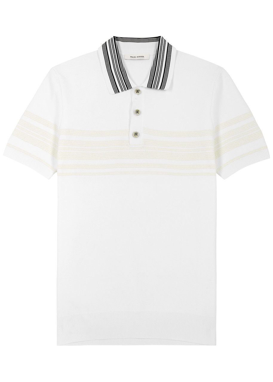 Wales Bonner Dawn Striped Knitted Polo Shirt In White