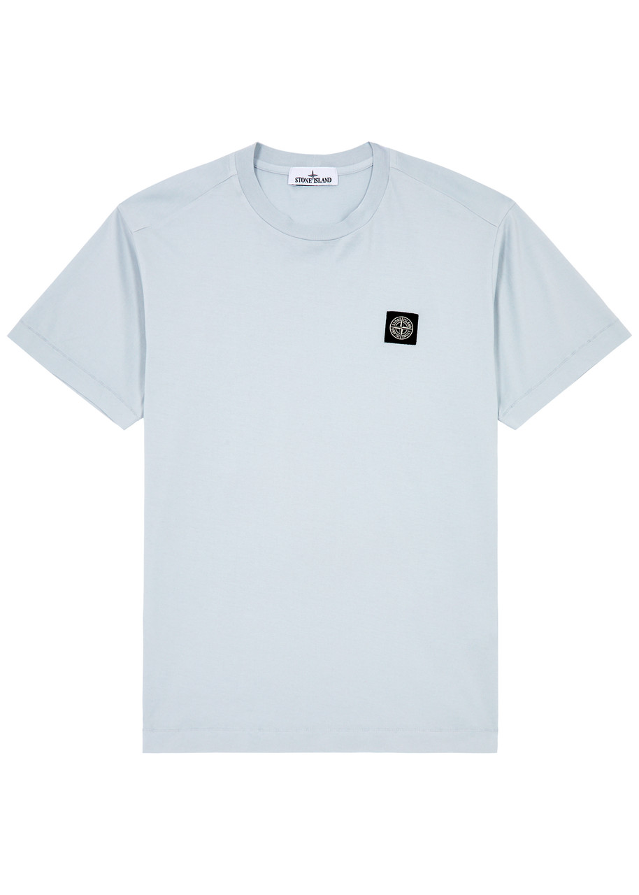 Stone Island Logo Cotton T-shirt In Light Blue