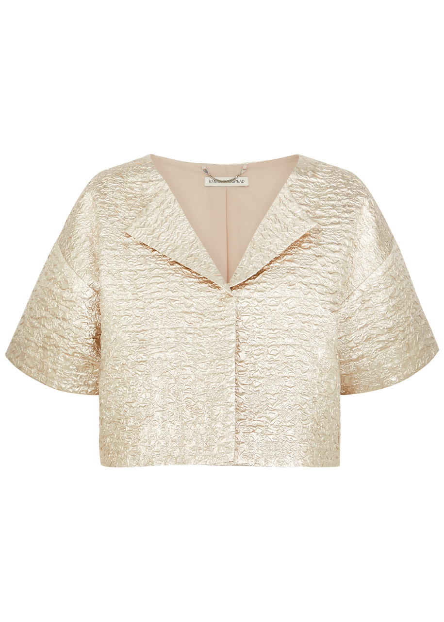 Emilia Wickstead Enna Cropped Metallic Seersucker Jacket - Gold - 10 (UK10 / S)