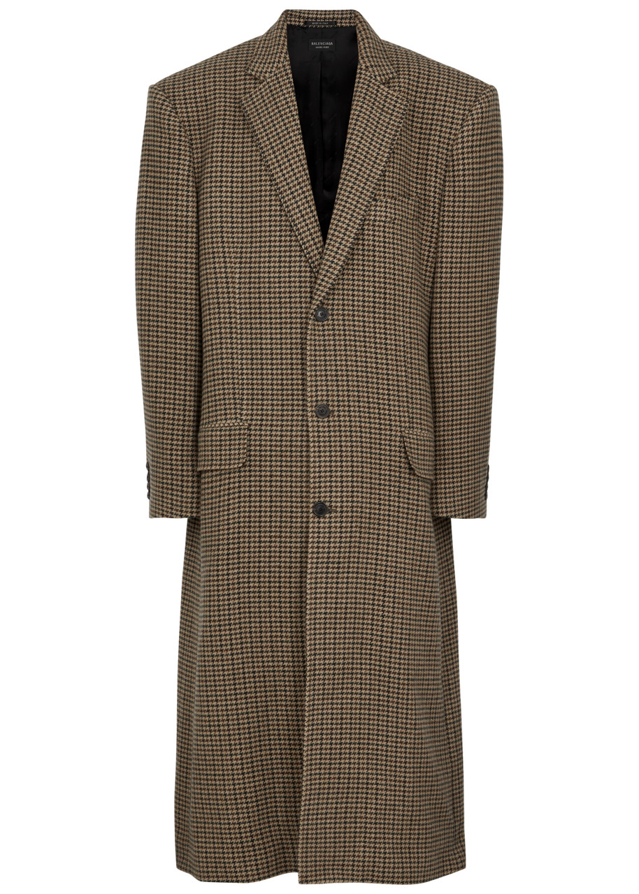 Shop Balenciaga Oversized Houndstooth Wool-blend Coat In Beige