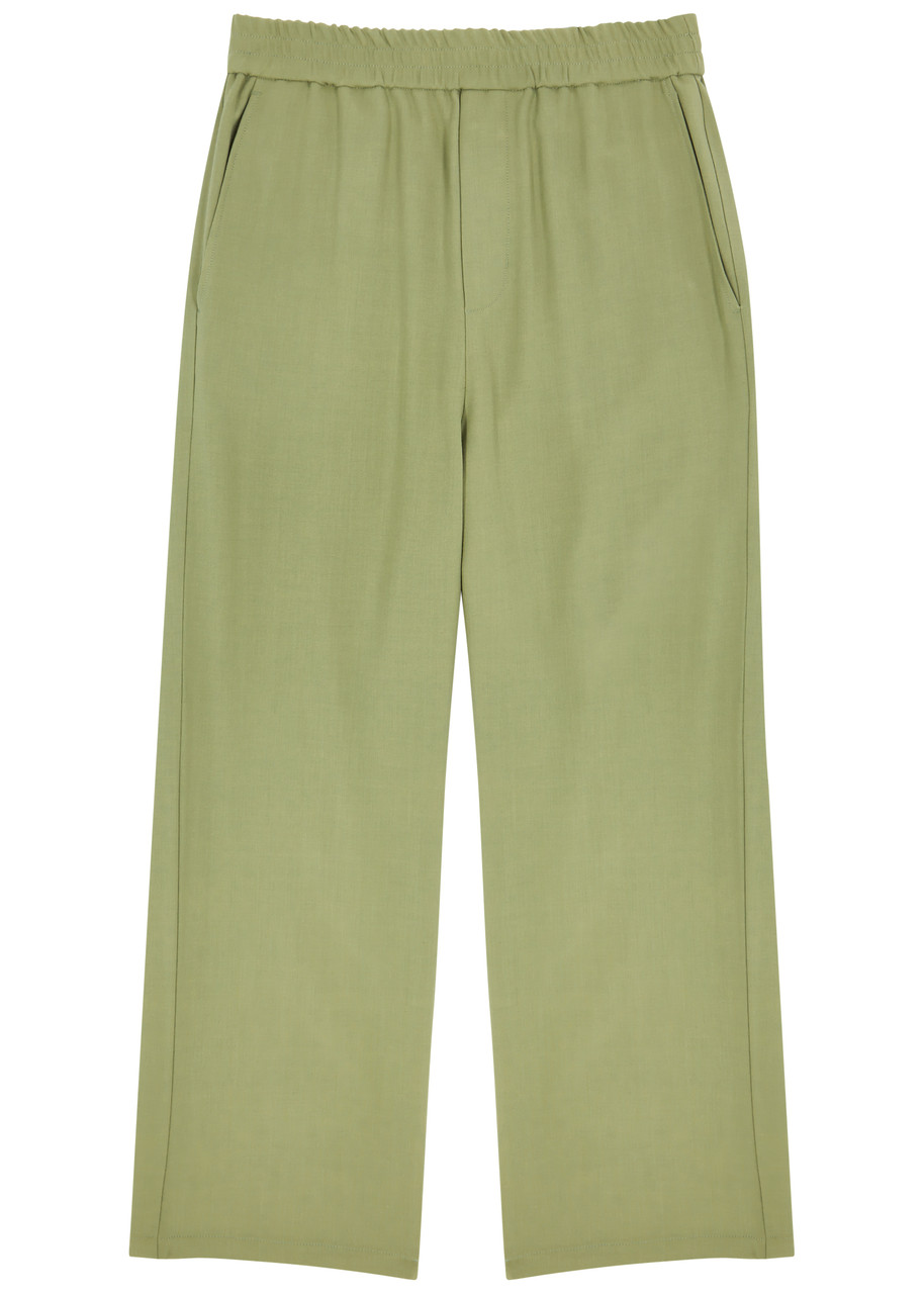 Ami Alexandre Mattiussi Ami Paris Wide-leg Twill Trousers In Olive