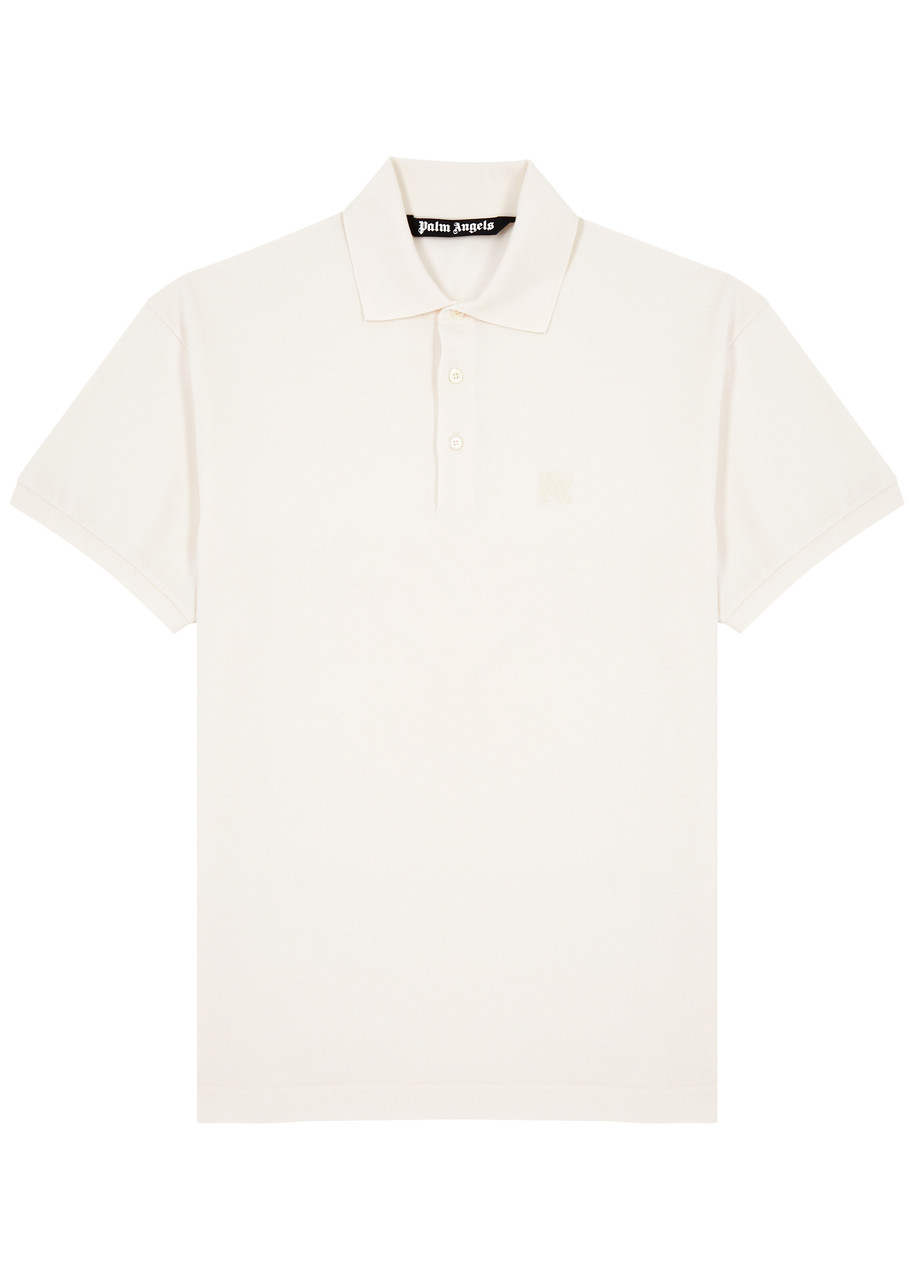 Palm Angels Logo-embroidered Piqué Cotton Polo Shirt In Off White