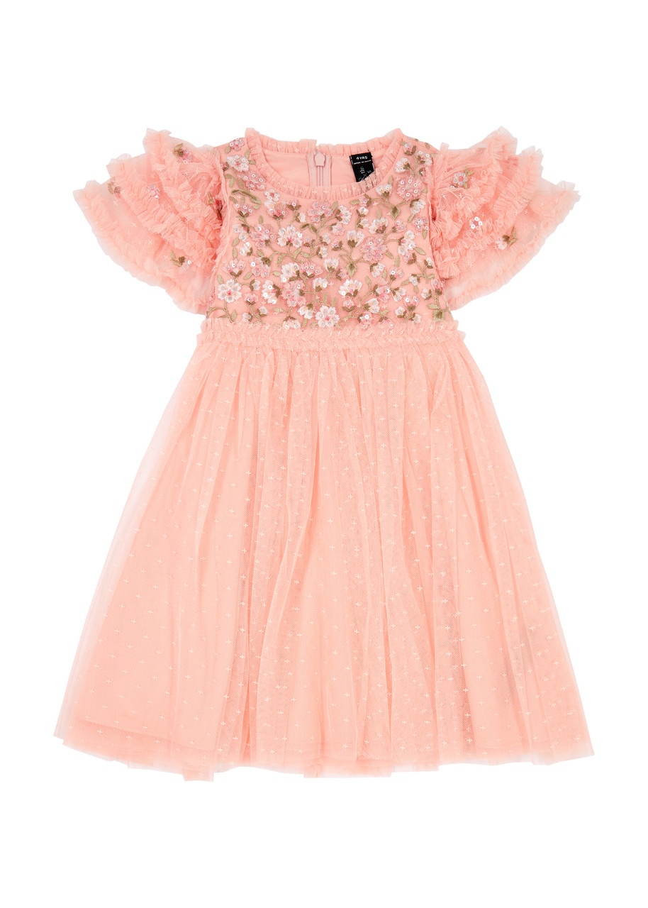 Needle & Thread Kids Posy Floral-embroidered Tulle Dress (3-9 Years) In Pink