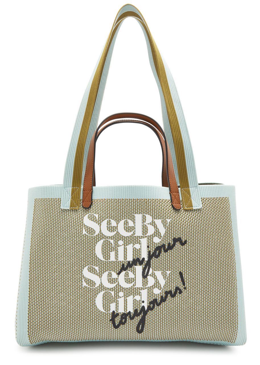 Shop See By Chloé See By Girl Woven Tote In Light Blue