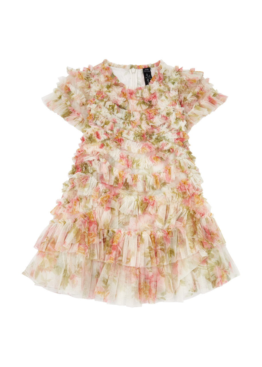 Needle & Thread Kids Peony Promise Ruffled Tulle Dress (3-9 Years) In White