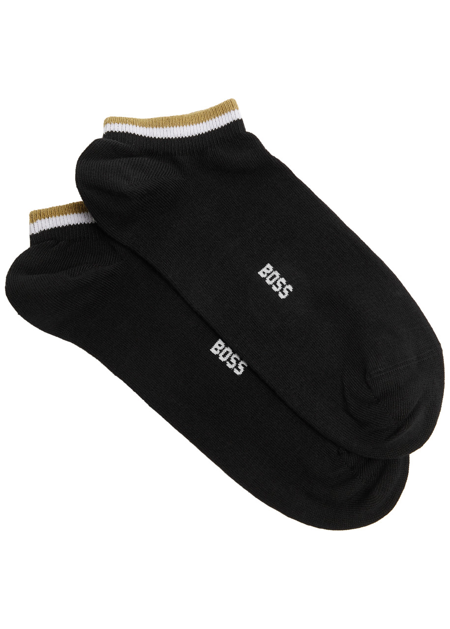 Hugo Boss Boss Striped Cotton-blend Trainer Socks In Black