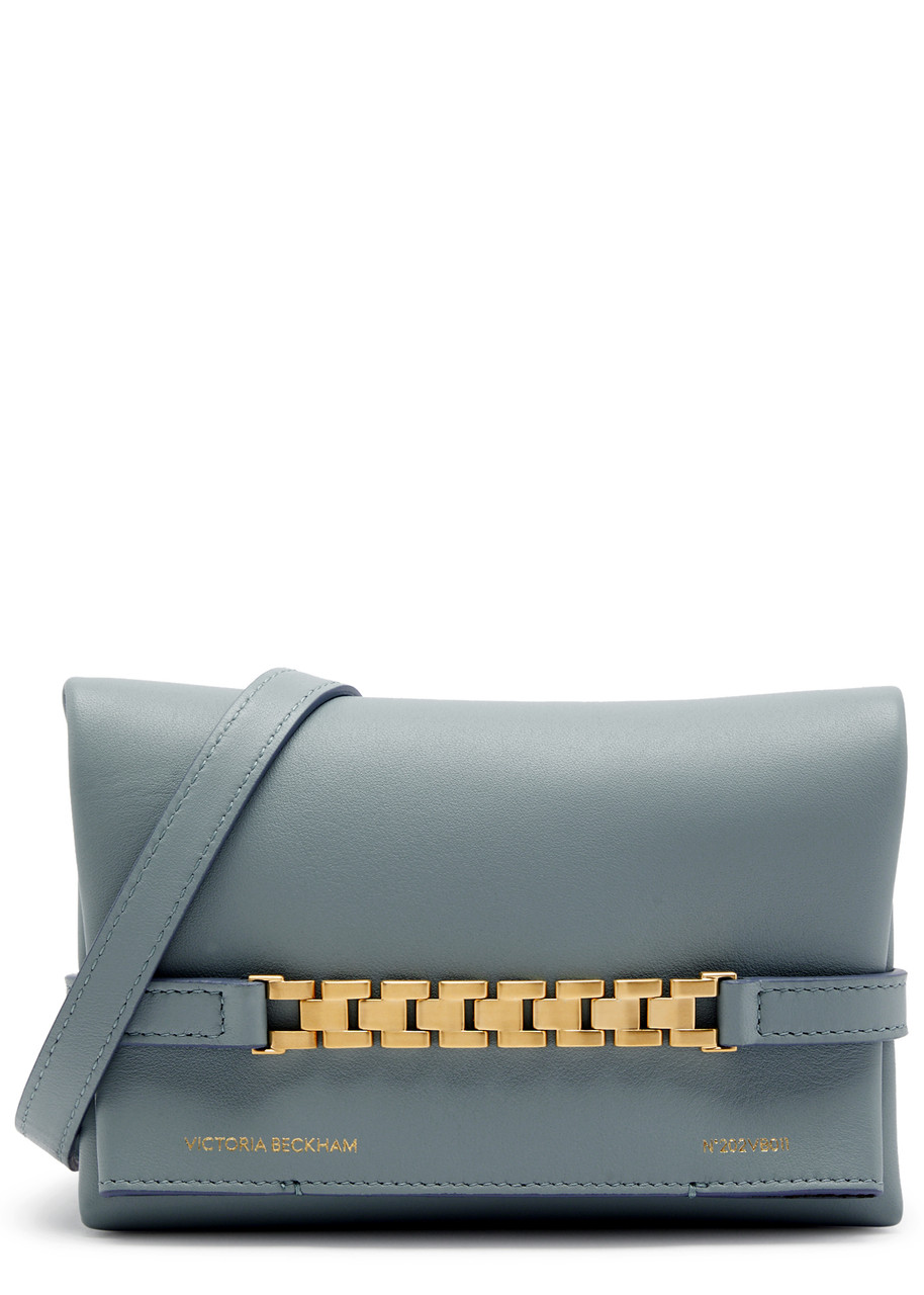 Victoria Beckham Chain Mini Leather Pouch In Blue