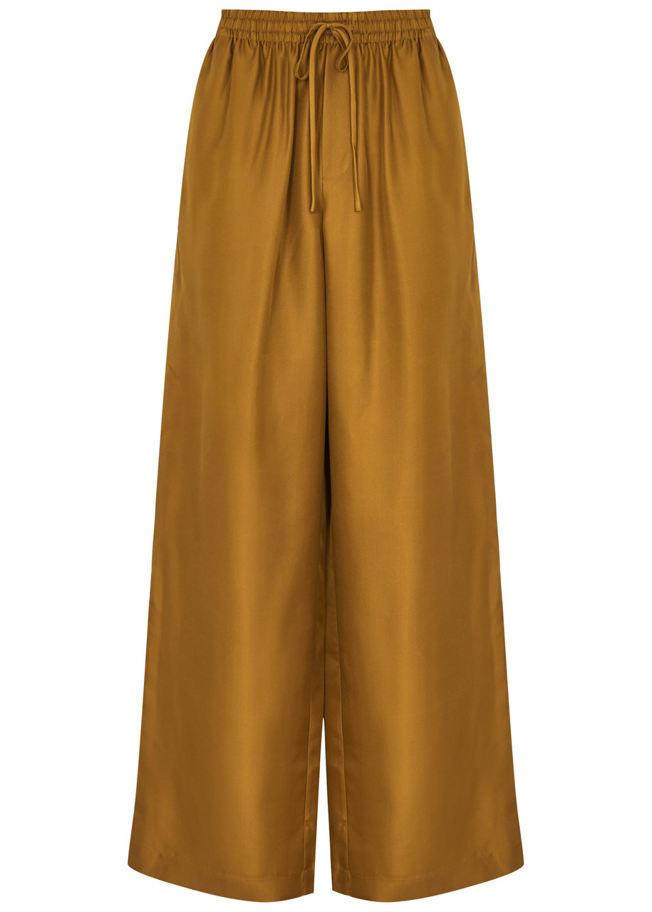 Shop Rohe Wide-leg Silk-satin Trousers In Tan