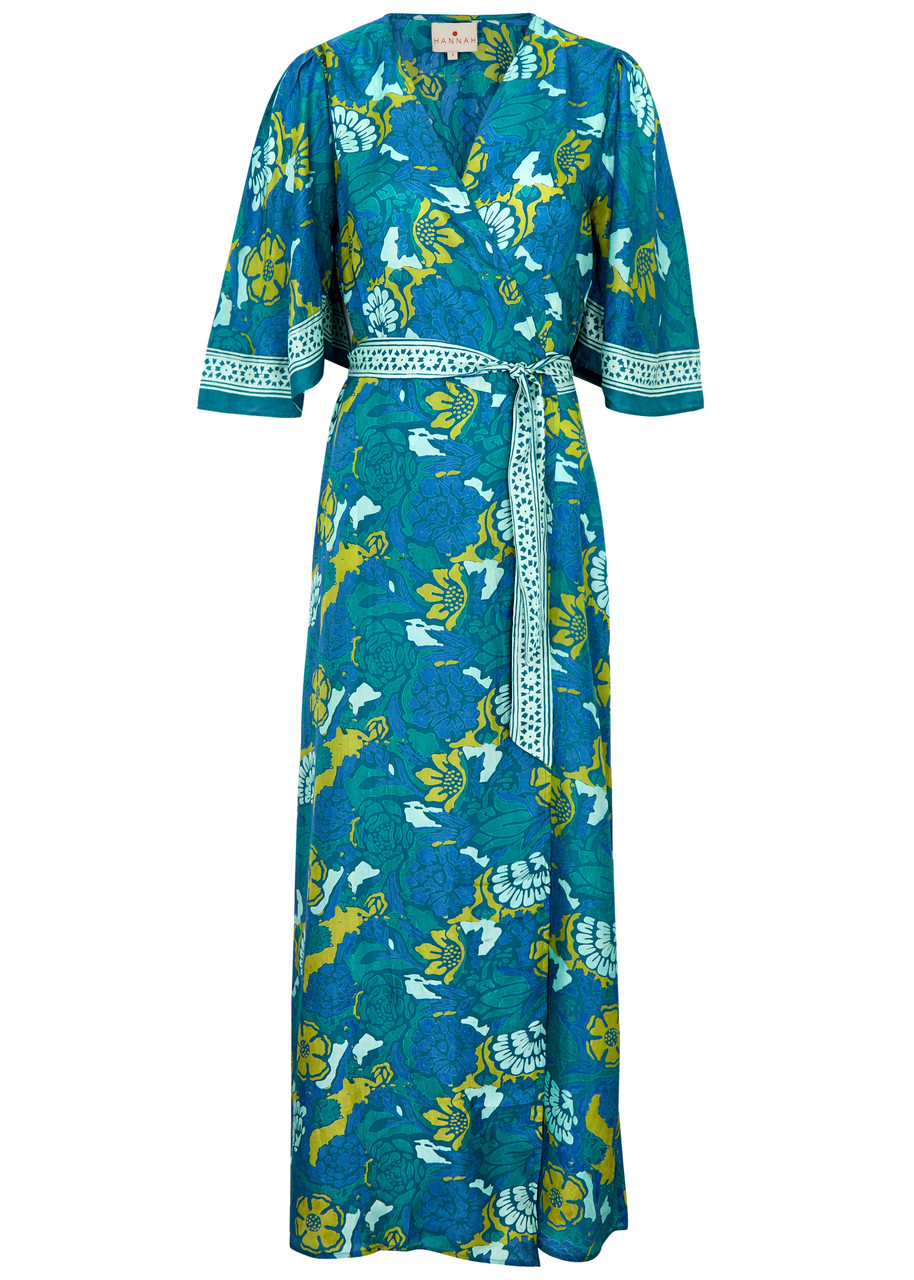 Hannah Artwear Antonia Printed Silk Maxi Wrap Dress In Multicoloured