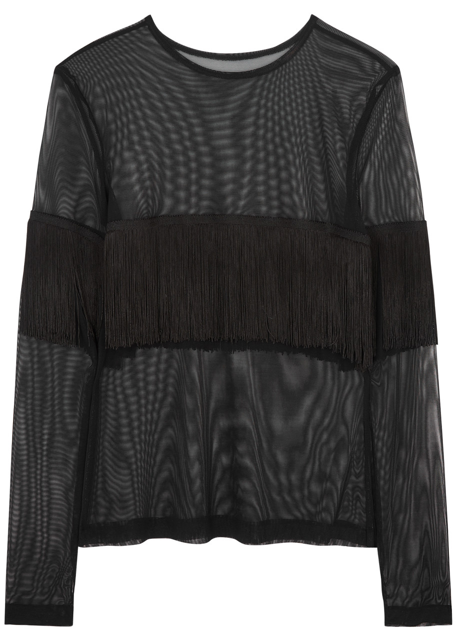 Norma Kamali Fringed Tulle Top In Black