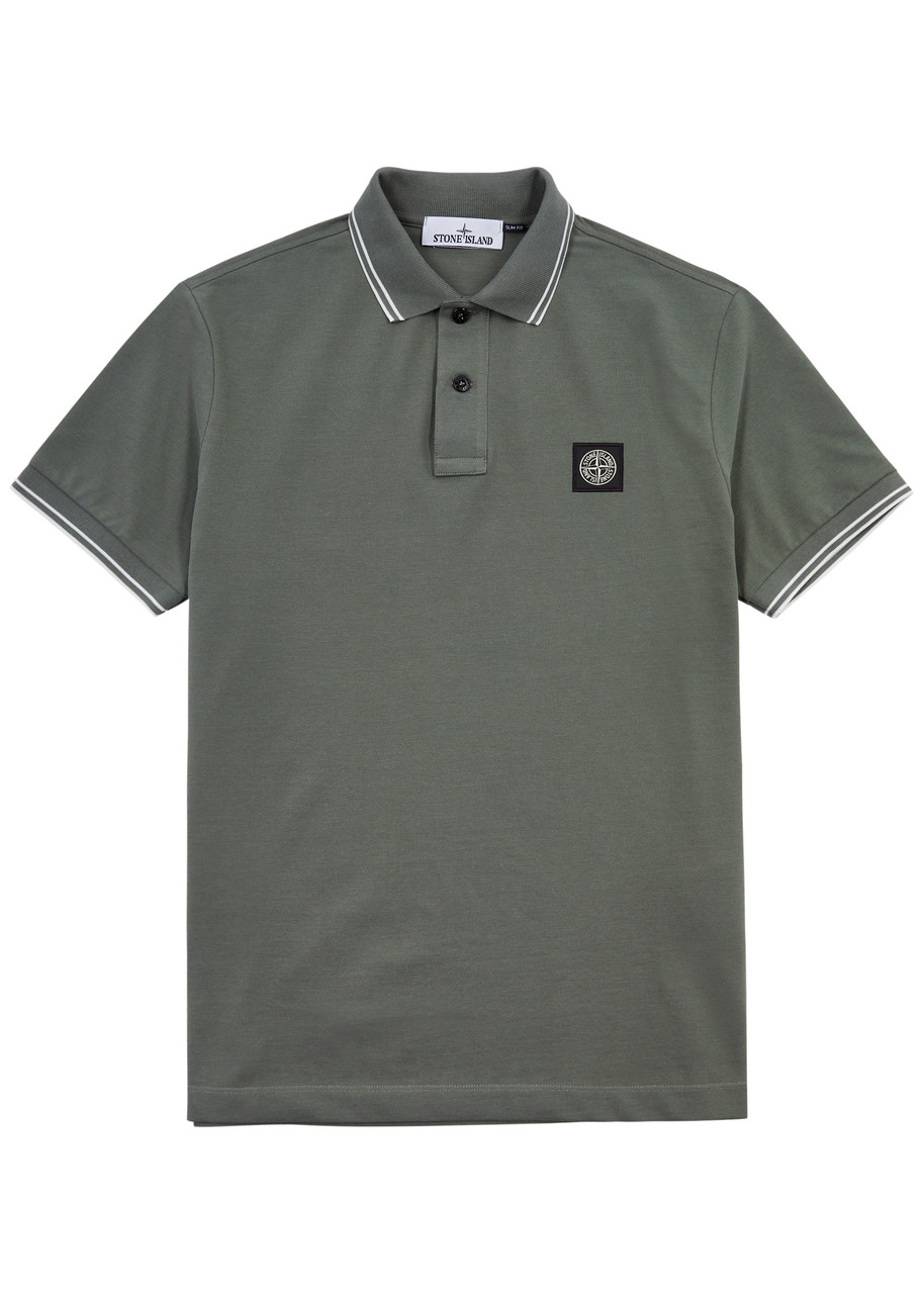 Stone Island Logo Piqué Stretch-cotton Polo Shirt In Green