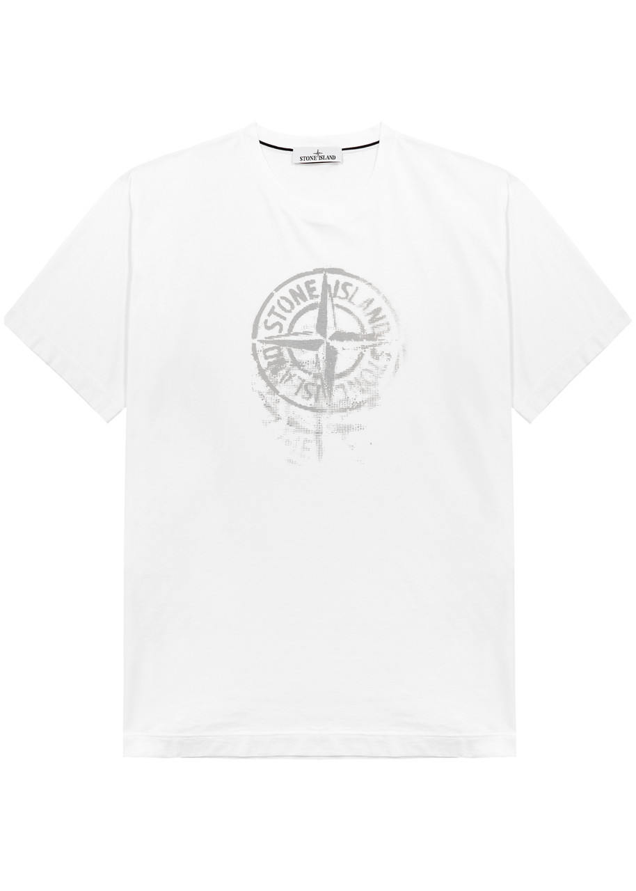 Stone Island Reflective Logo-print Cotton T-shirt In White