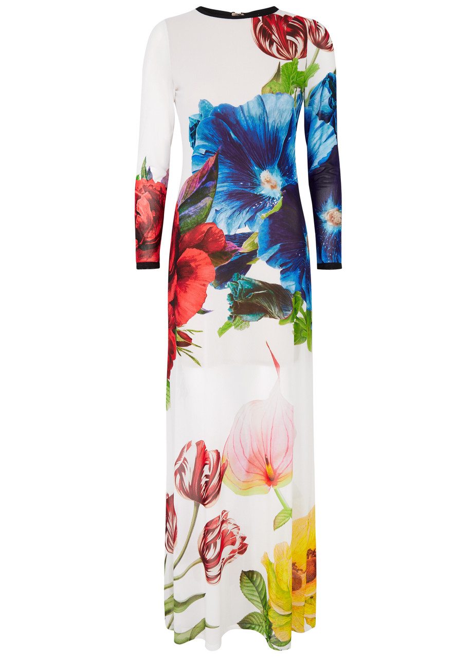 Shop Alice And Olivia Delora Floral-print Tulle Maxi Dress In White