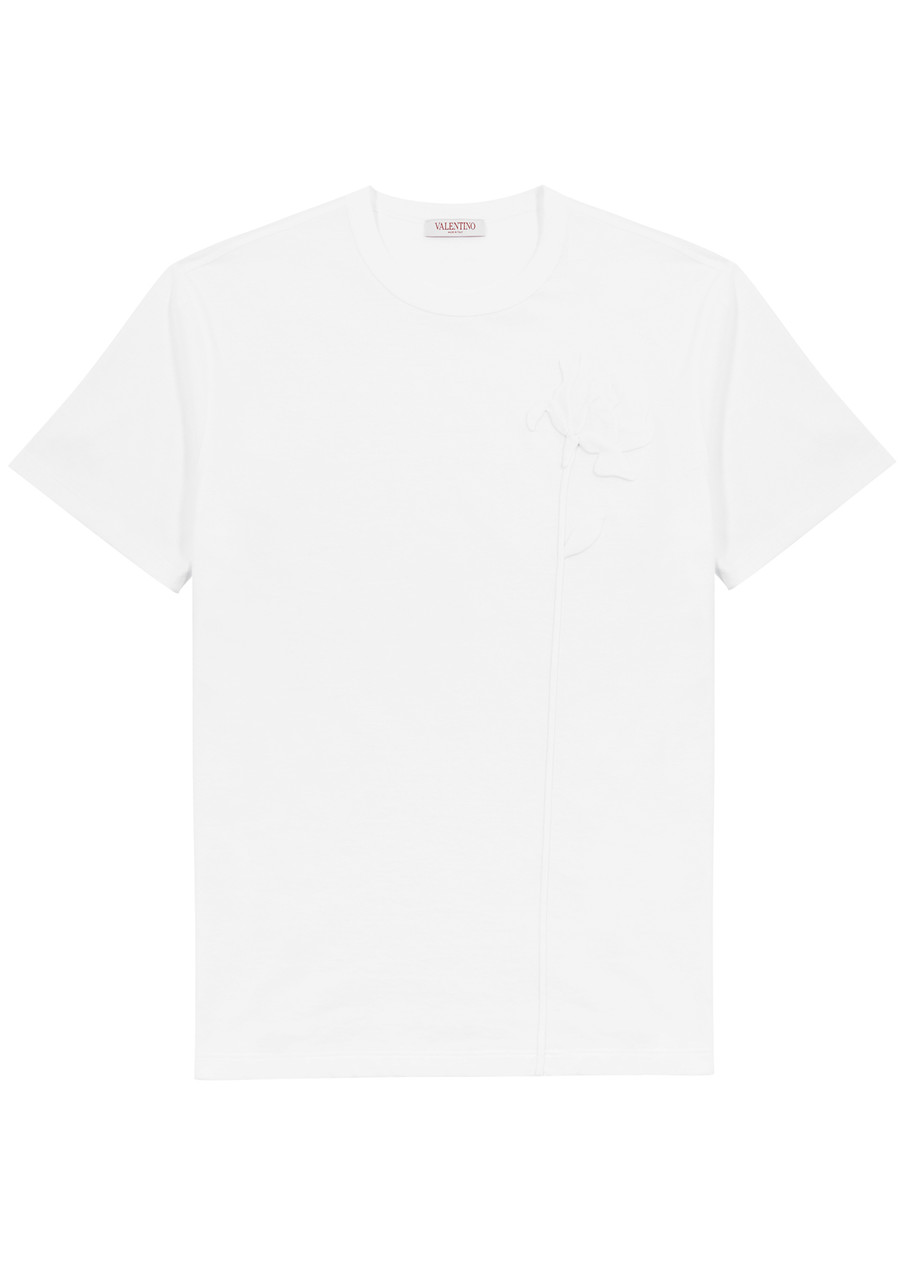 Valentino Floral Appliquéd Cotton T-shirt In White