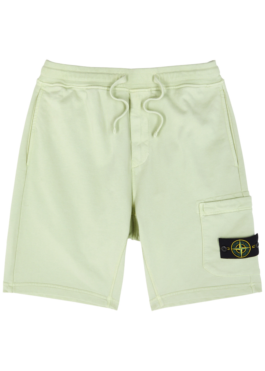 Stone Island Logo Cotton Shorts In Light Green