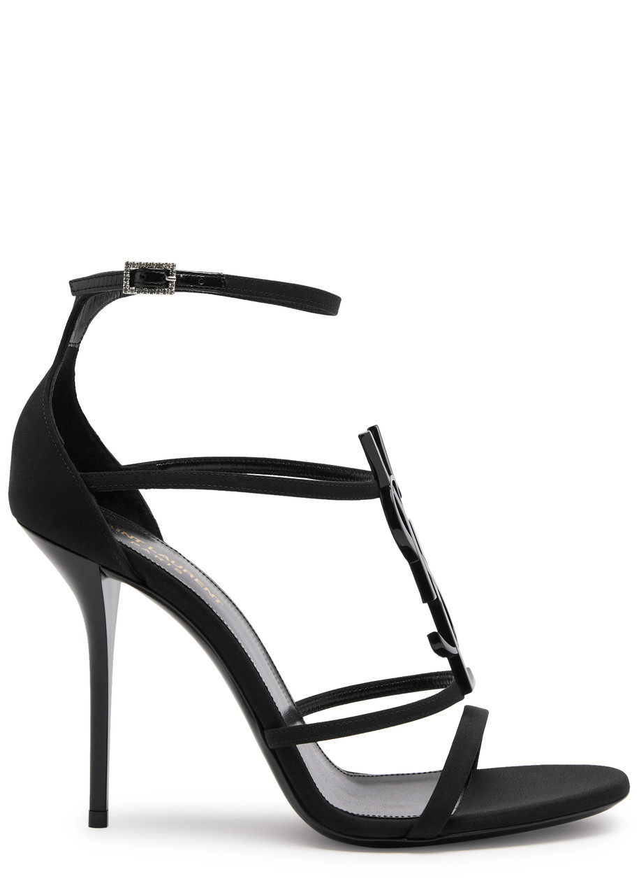 Saint Laurent Cassandra Logo-embellished Patent-leather Sandals In Black