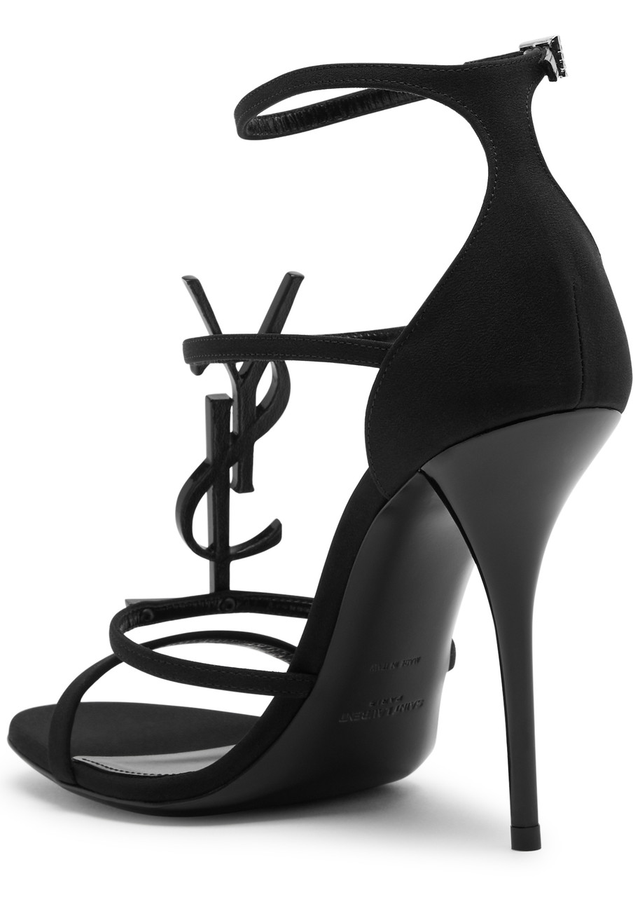 Saint Laurent Cassandra Logo-embellished Patent-leather Sandals In Black