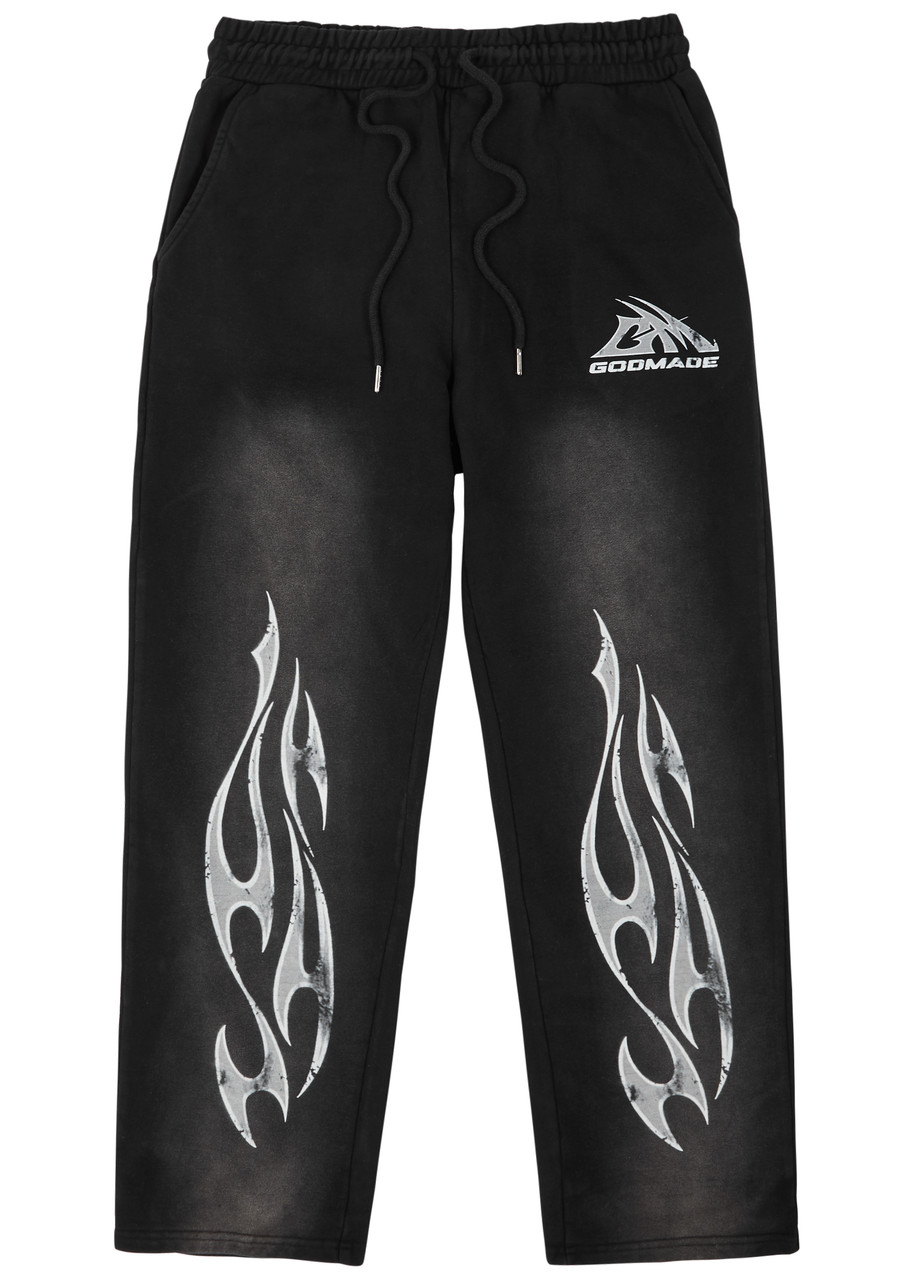 Shop God Made Printed Cotton Sweatpants In Black