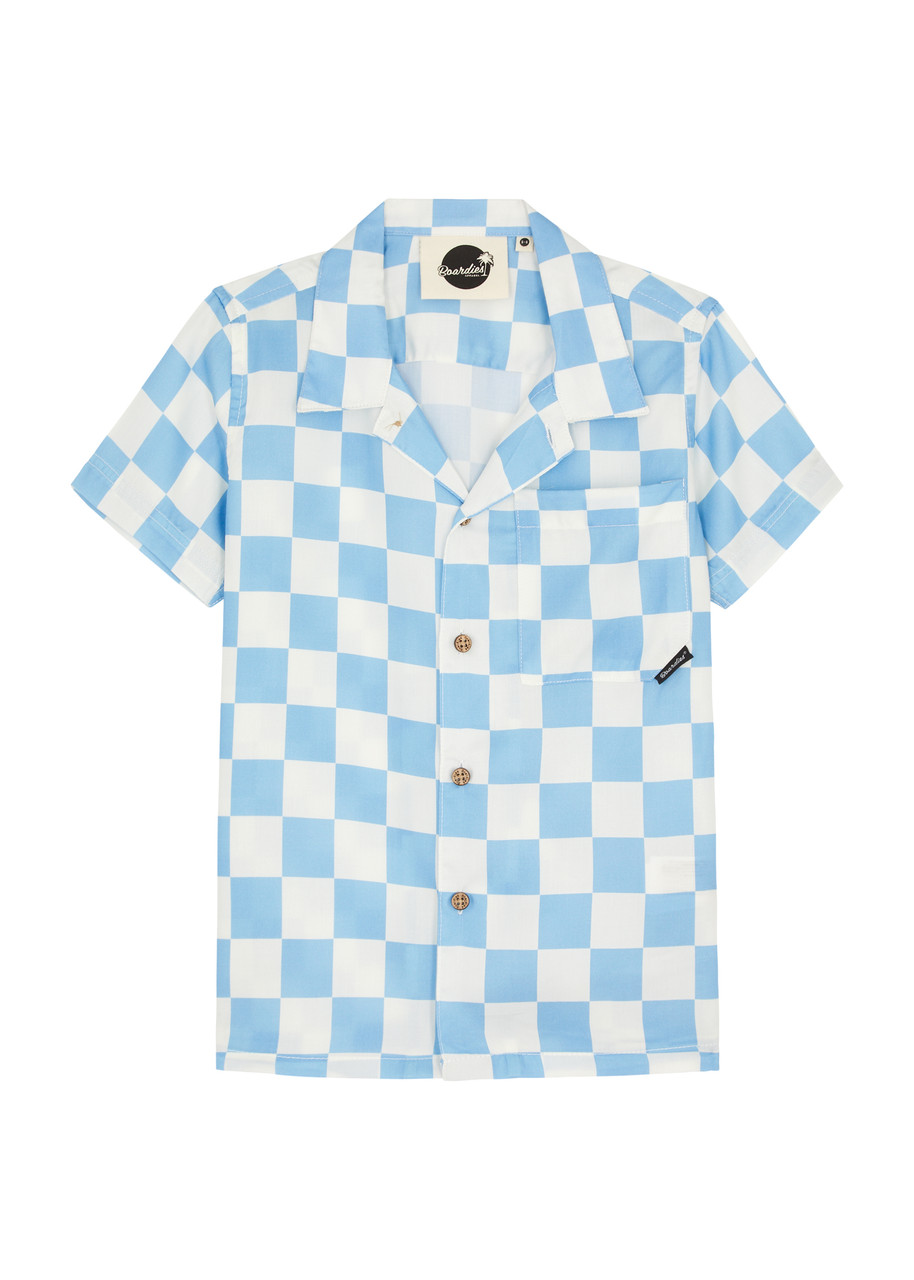 Shop Boardies Kids Mojo Checked Tencel Shirt (3-9 Years) In Blue