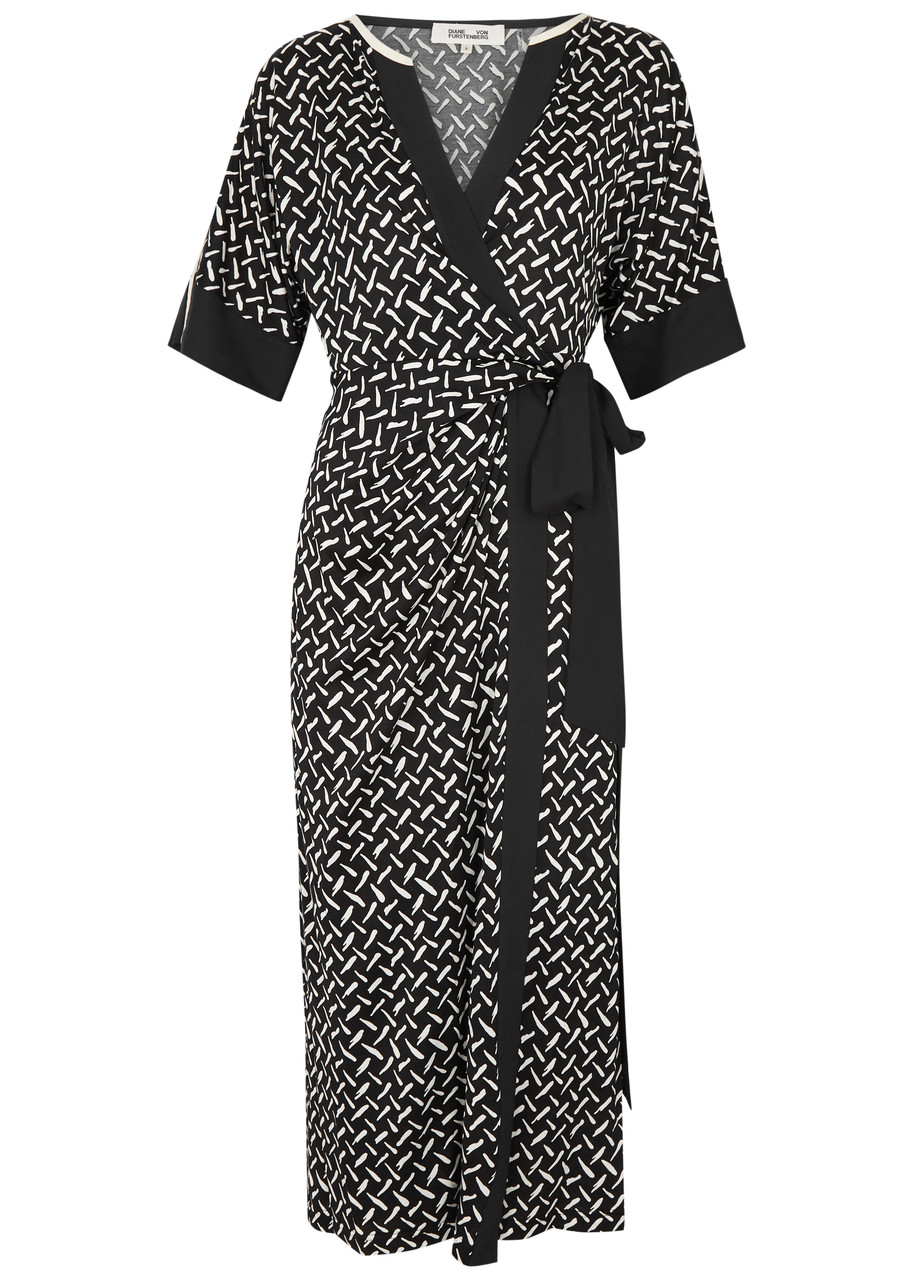 Diane Von Furstenberg Dorothea Printed Jersey Midi Wrap Dress In Black