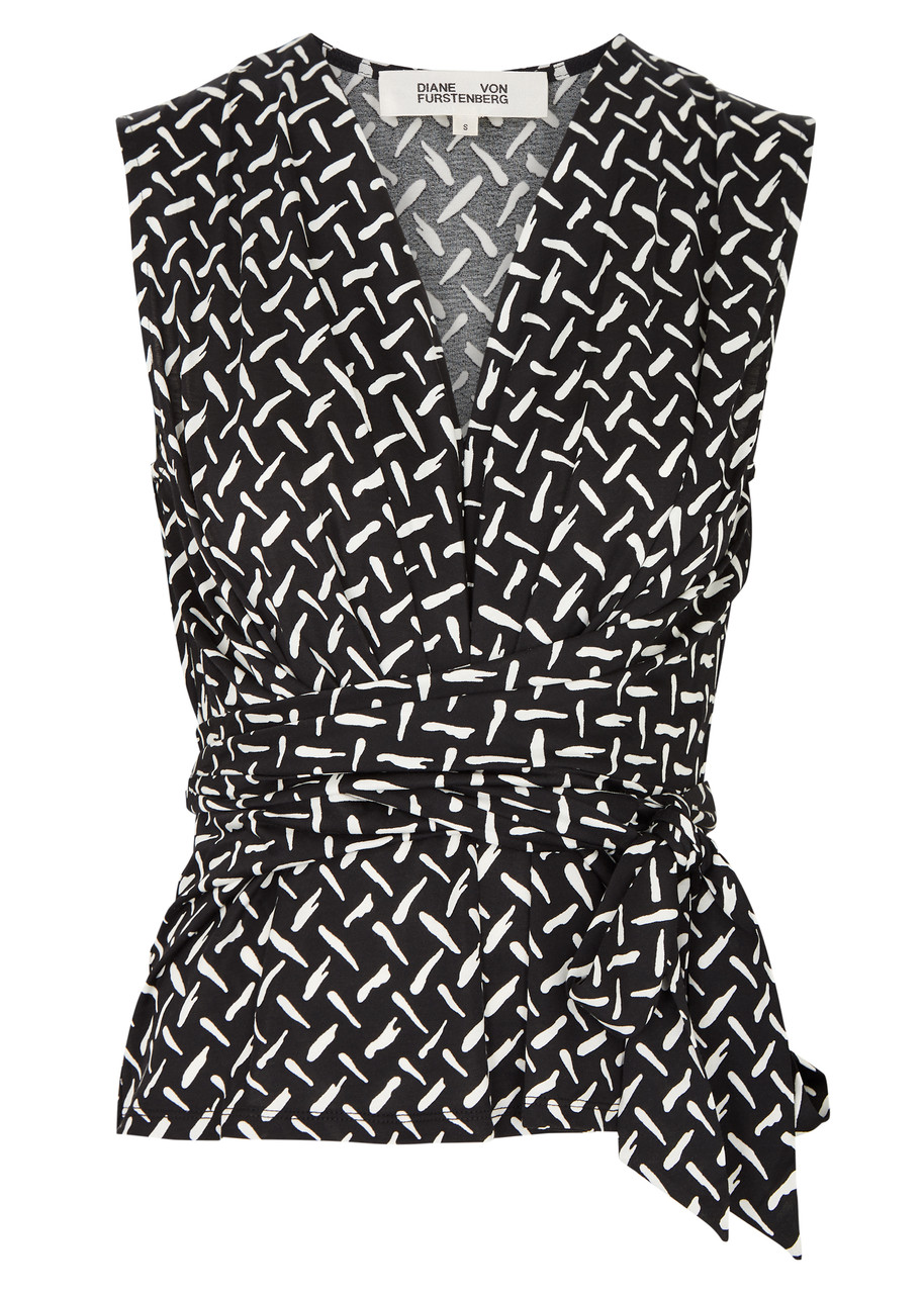 Shop Diane Von Furstenberg Rachael Printed Jersey Wrap Top In Black