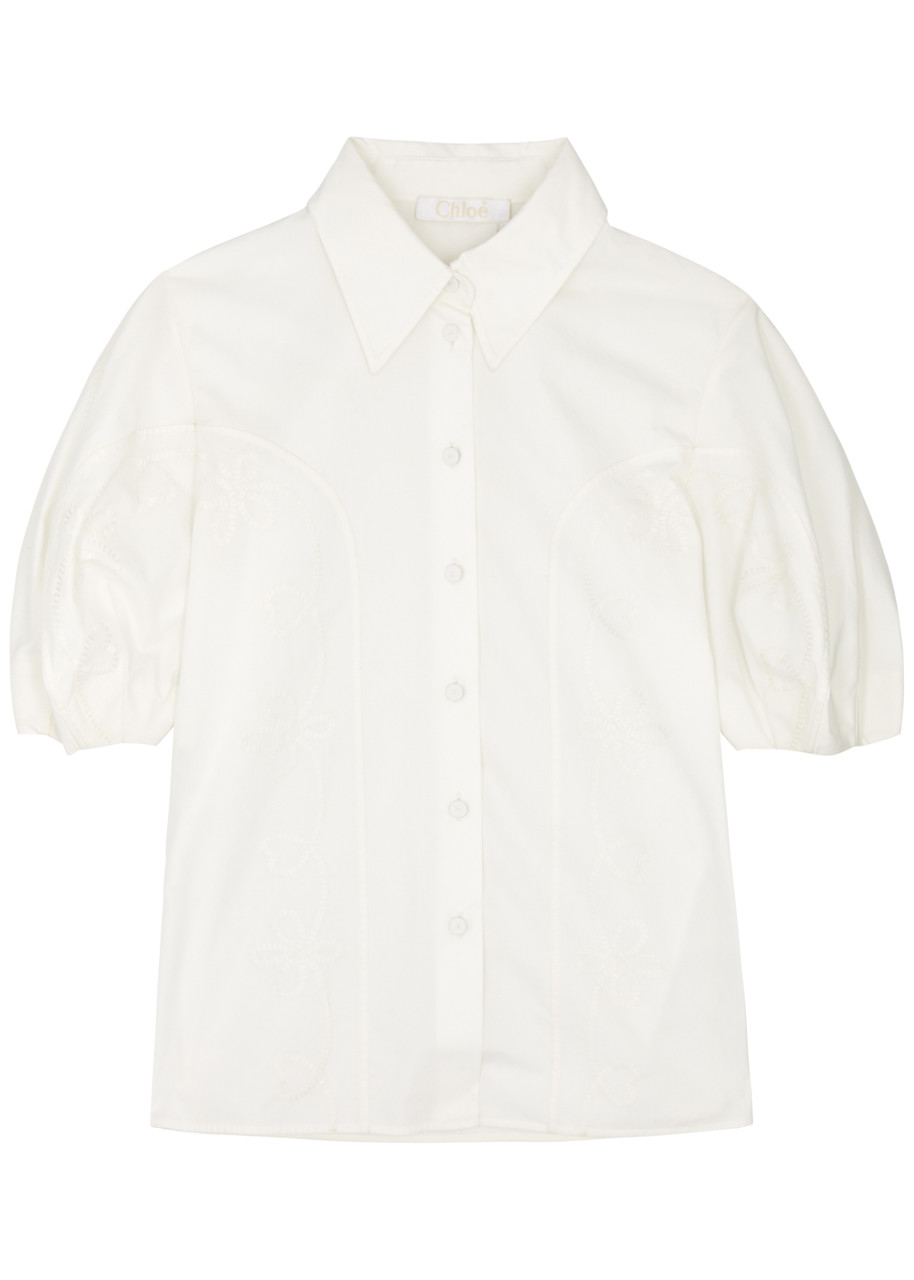 Chloé Chloe Embroidered Cotton-poplin Shirt In White