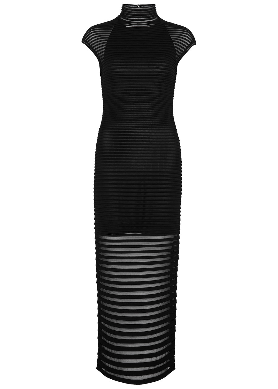 Shop Alaïa Striped Knitted Gown In Black