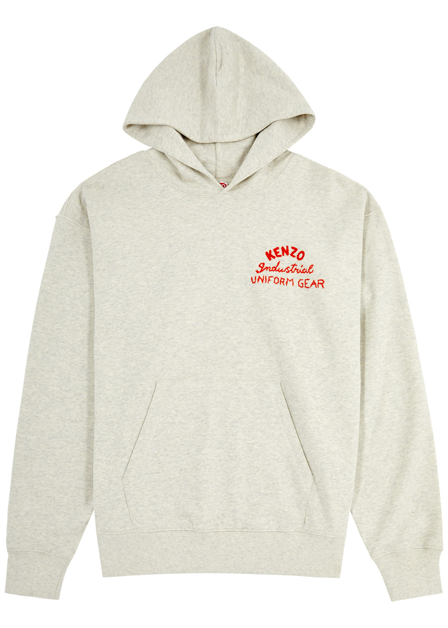Shop Kenzo Logo Hooded Cotton Sweatshirt In Grey