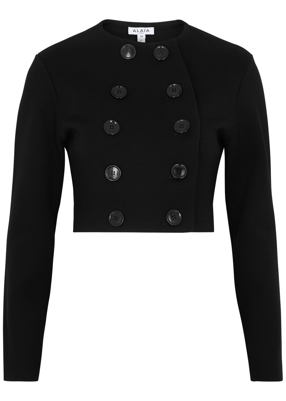 Shop Alaïa Double-breasted Wool-blend Cardigan In Black