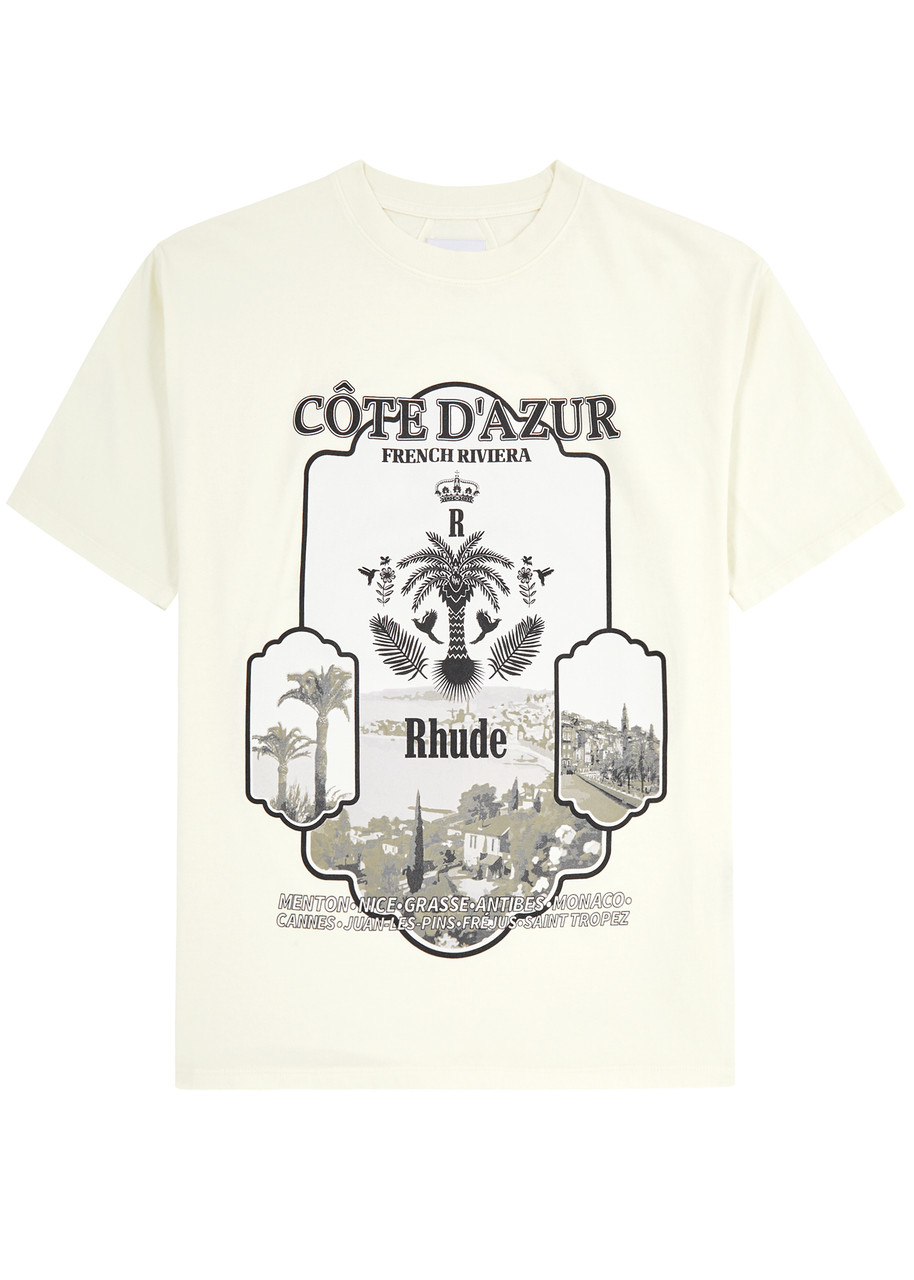 Shop Rhude Azur Mirror Printed Cotton T-shirt In Cream