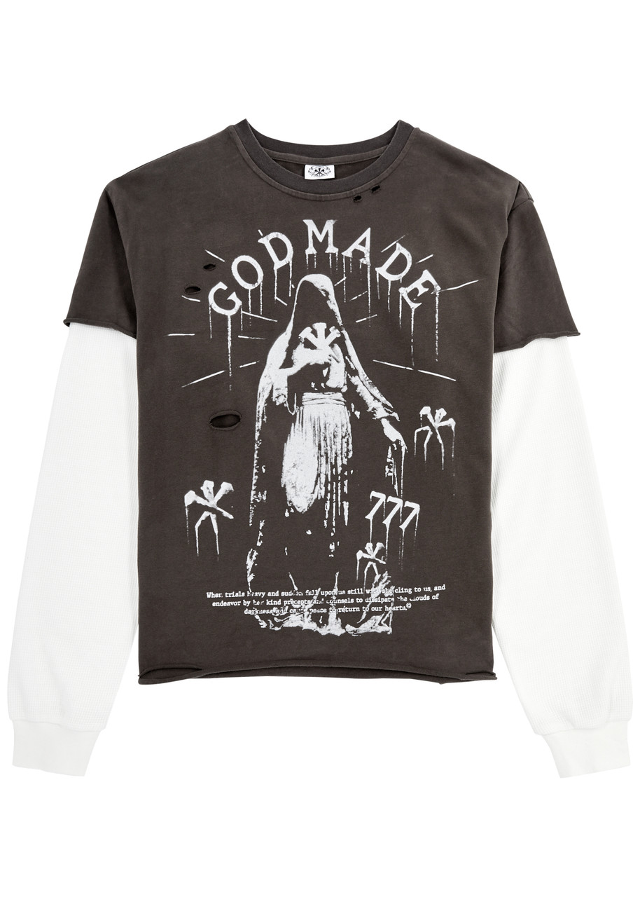 Shop God Made Heavenly Trials Layered Printed Cotton Top In Black And White