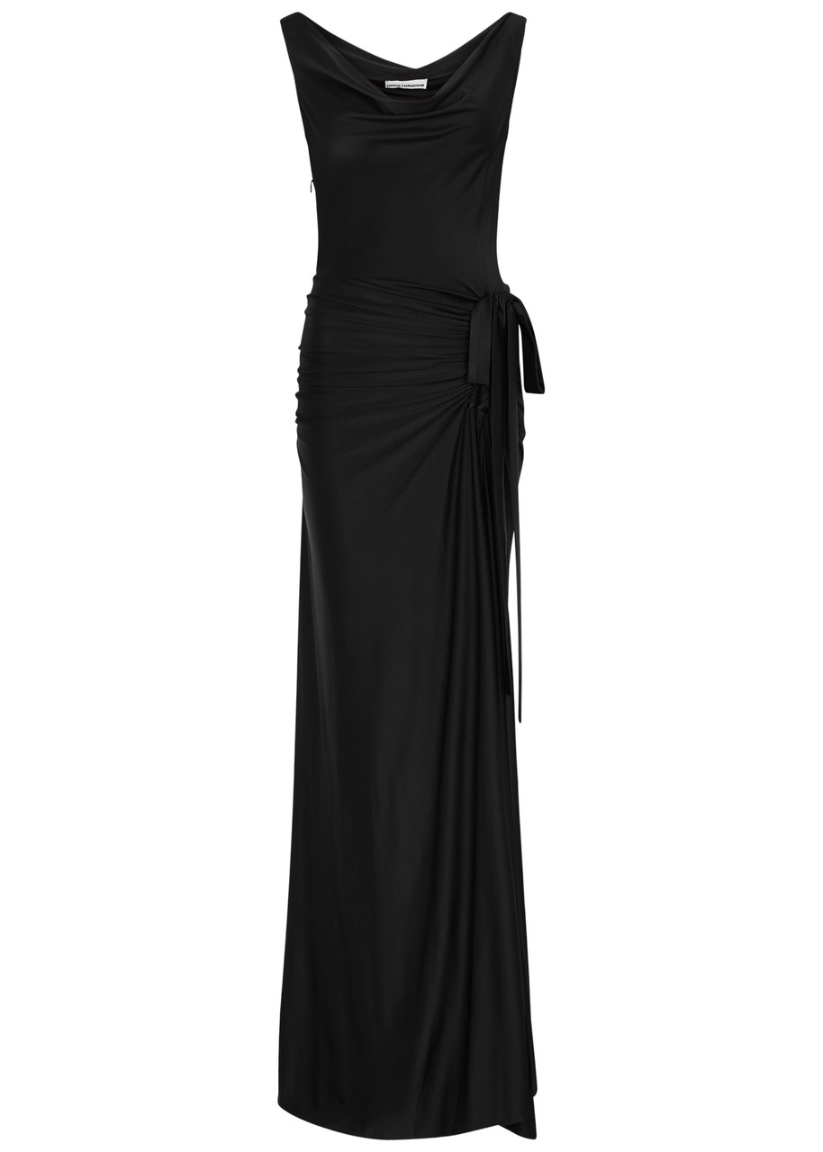 Shop Rabanne Draped Stretch-jersey Gown In Black