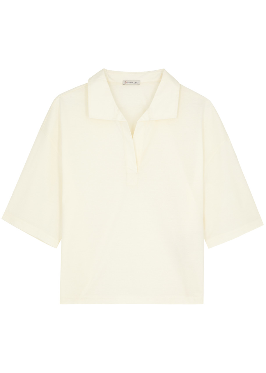 Shop Moncler Panelled Cotton Polo Shirt In Ivory