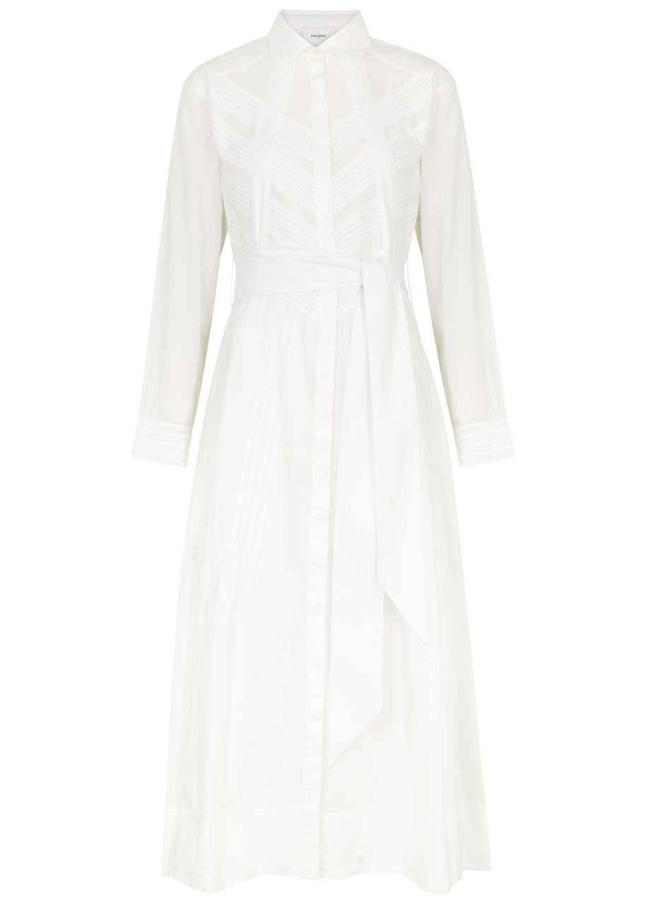 Shop Merlette Liberty Cotton Midi Shirt Dress In White