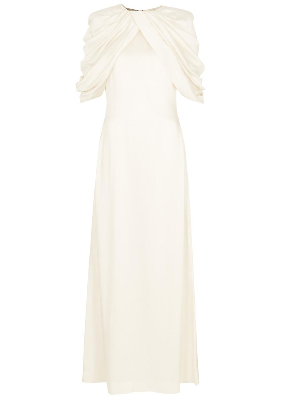 Shop Stella Mccartney Draped Satin Maxi Dress In White