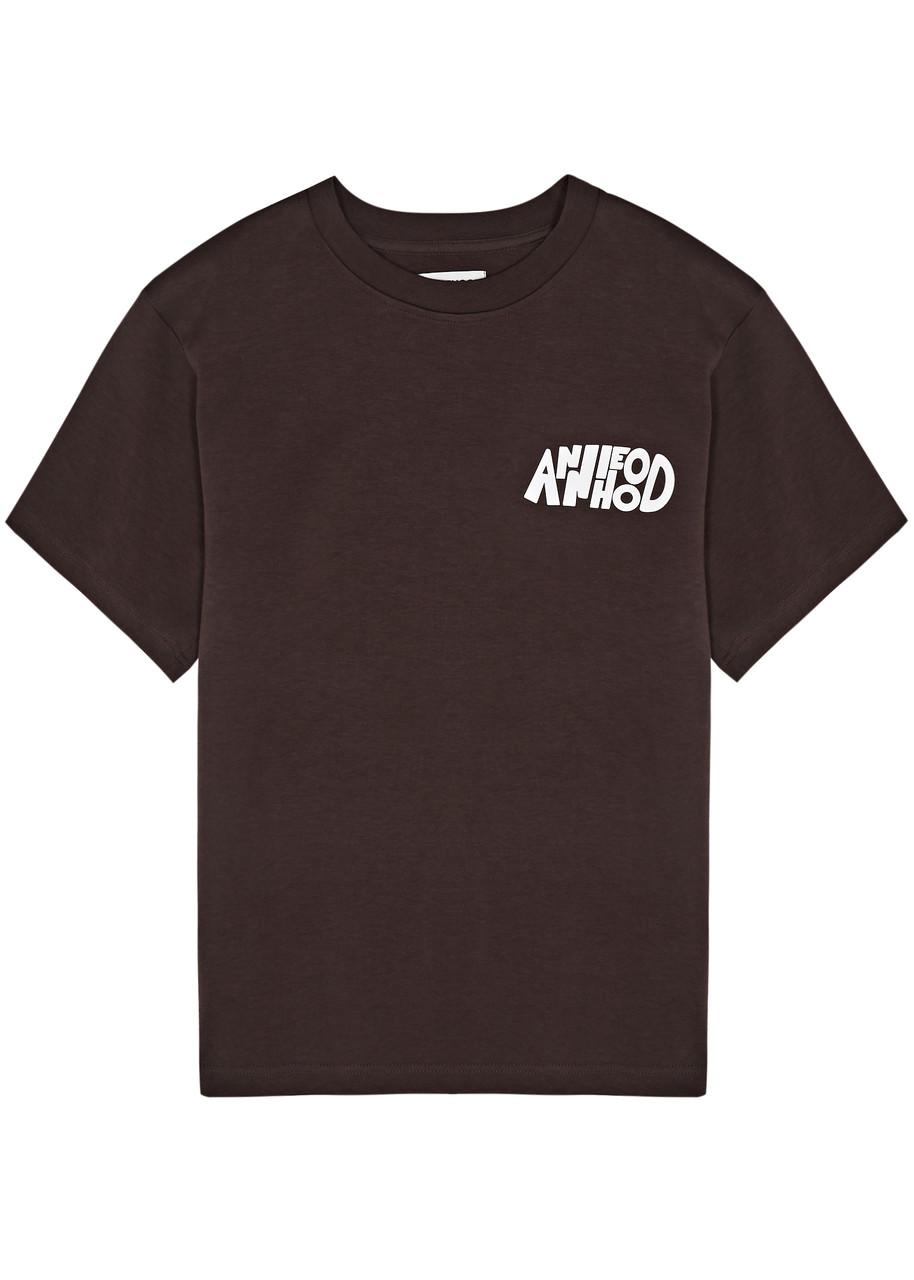 Shop Annie Hood Jumble Logo-print Cotton T-shirt In Brown