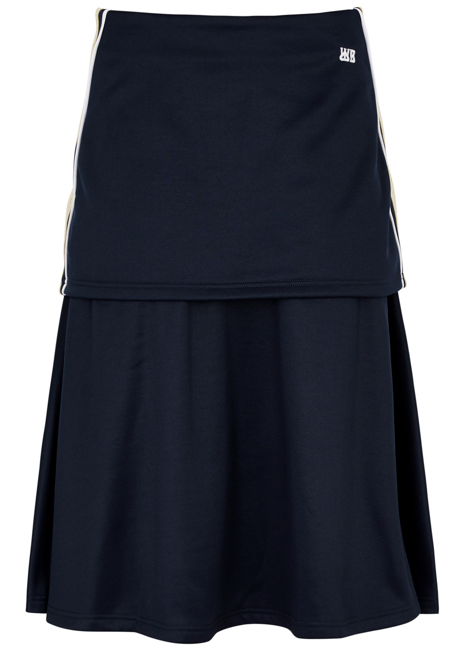 Shop Wales Bonner Mantra Layered Jersey Midi Skirt In Navy
