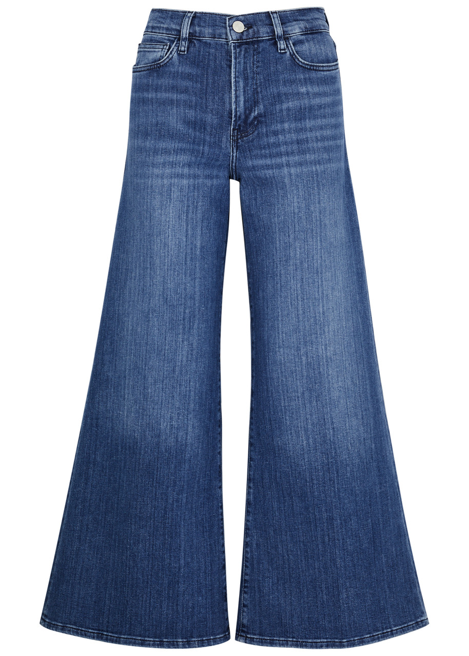 Shop Frame Le Palazzo Crop Wide-leg Jeans In Dark Blue